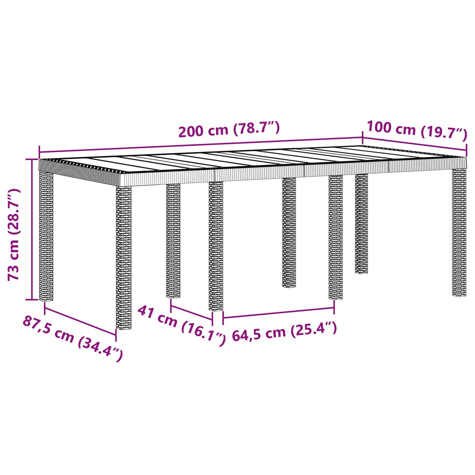 Hagebord Antrasitt 200X100X73 Cm Poly Rattan