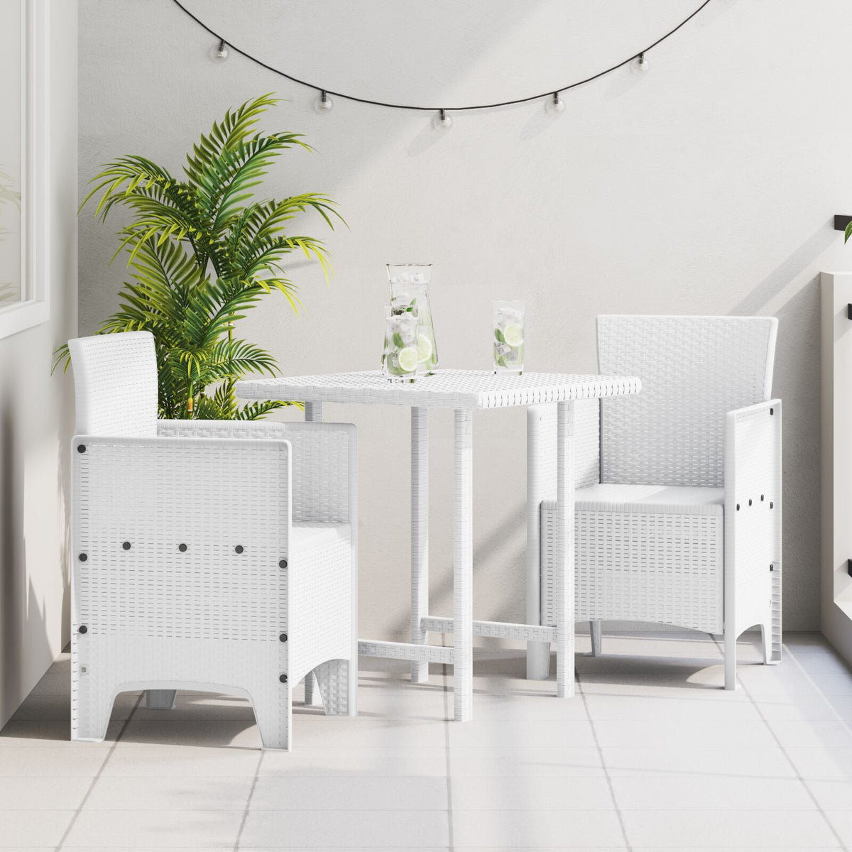 Hagemøbel Sett Med 2 Hvit Plast Rattan Stil Standard Lett Vekt