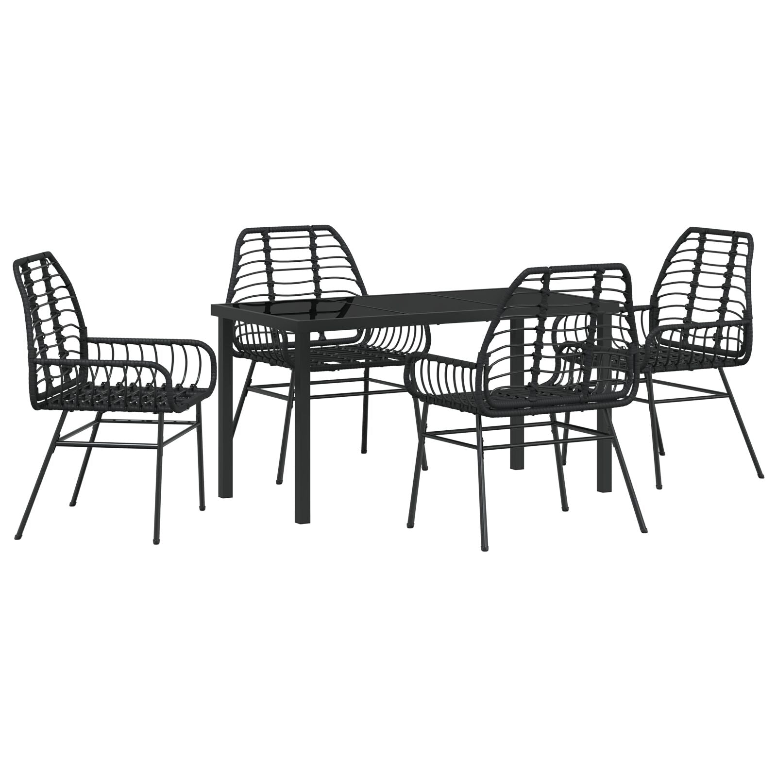 5 Delers Hage Spisestset Black Poly Rattan
