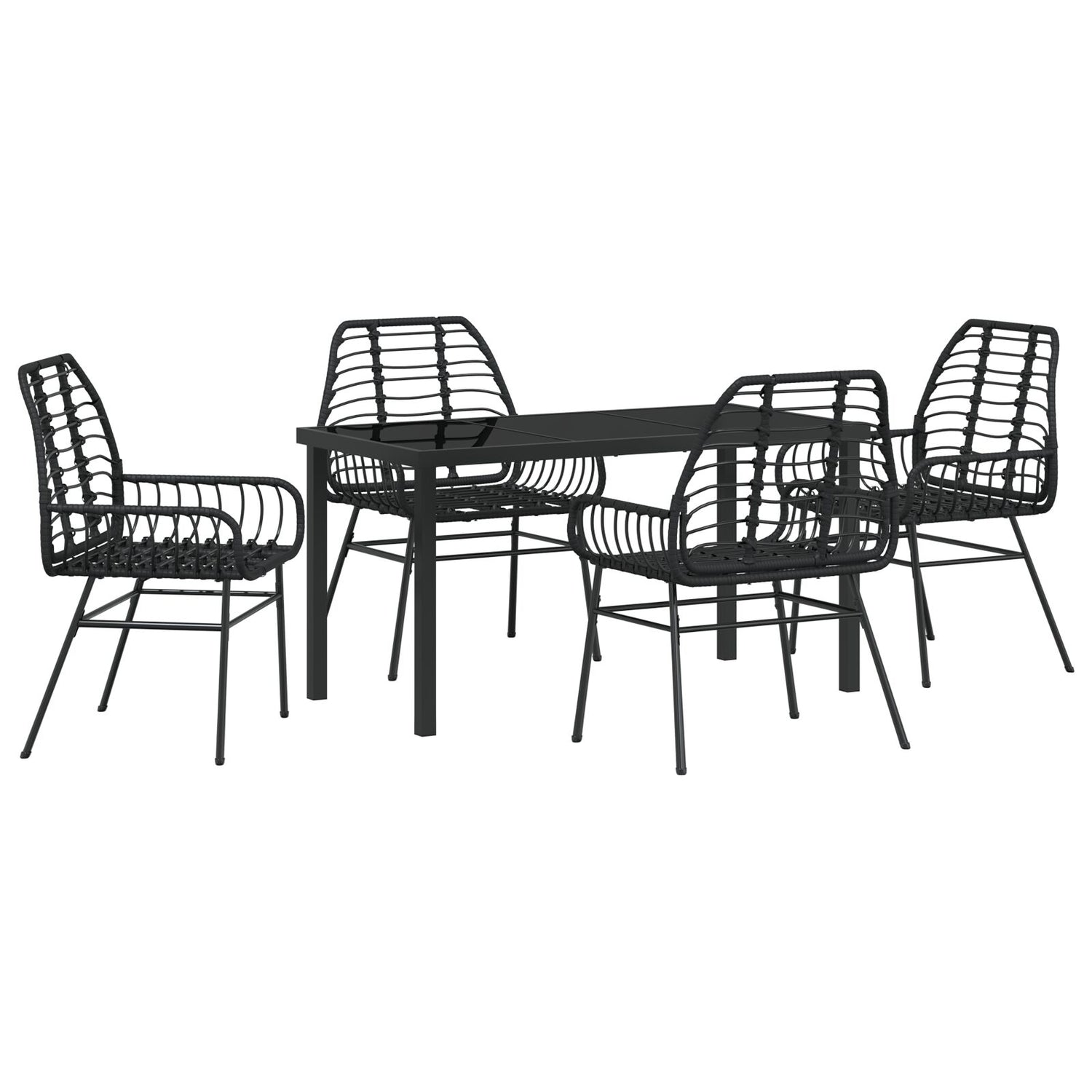 5 Delers Hage Spisestset Black Poly Rattan