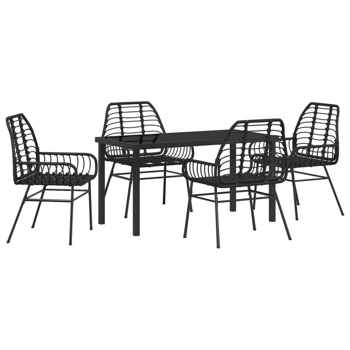 5 Delers Hage Spisestset Black Poly Rattan