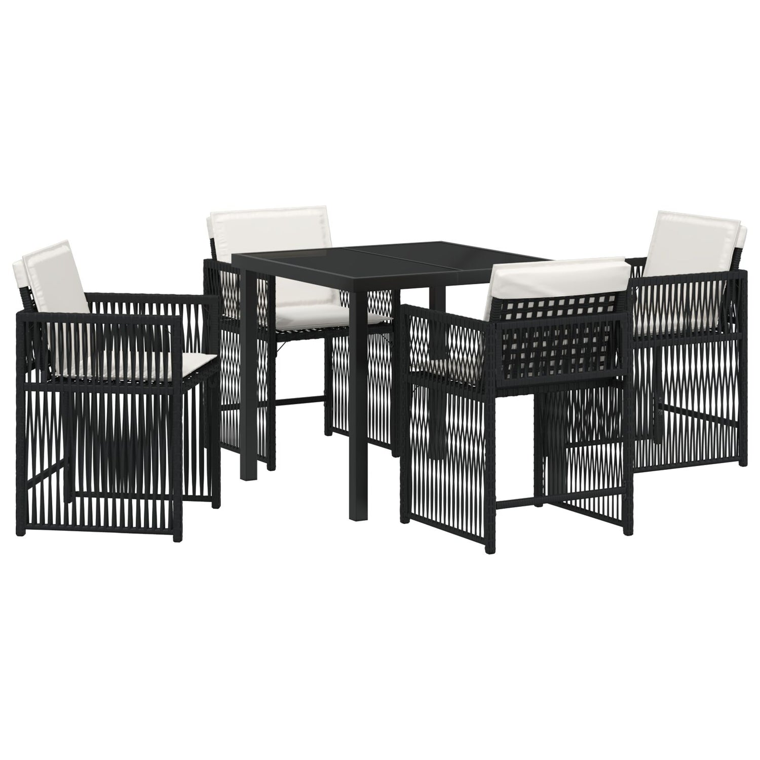 5-Delt Hage Spisesett Med Puter Svart Poly Rattan