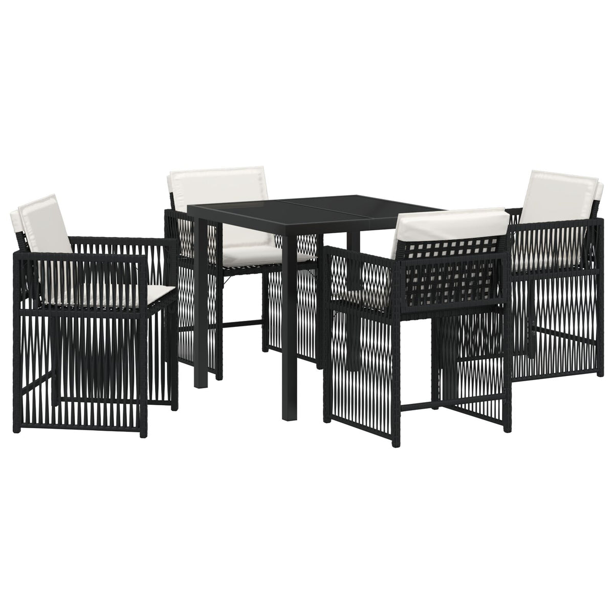 5-Delt Hage Spisesett Med Puter Svart Poly Rattan