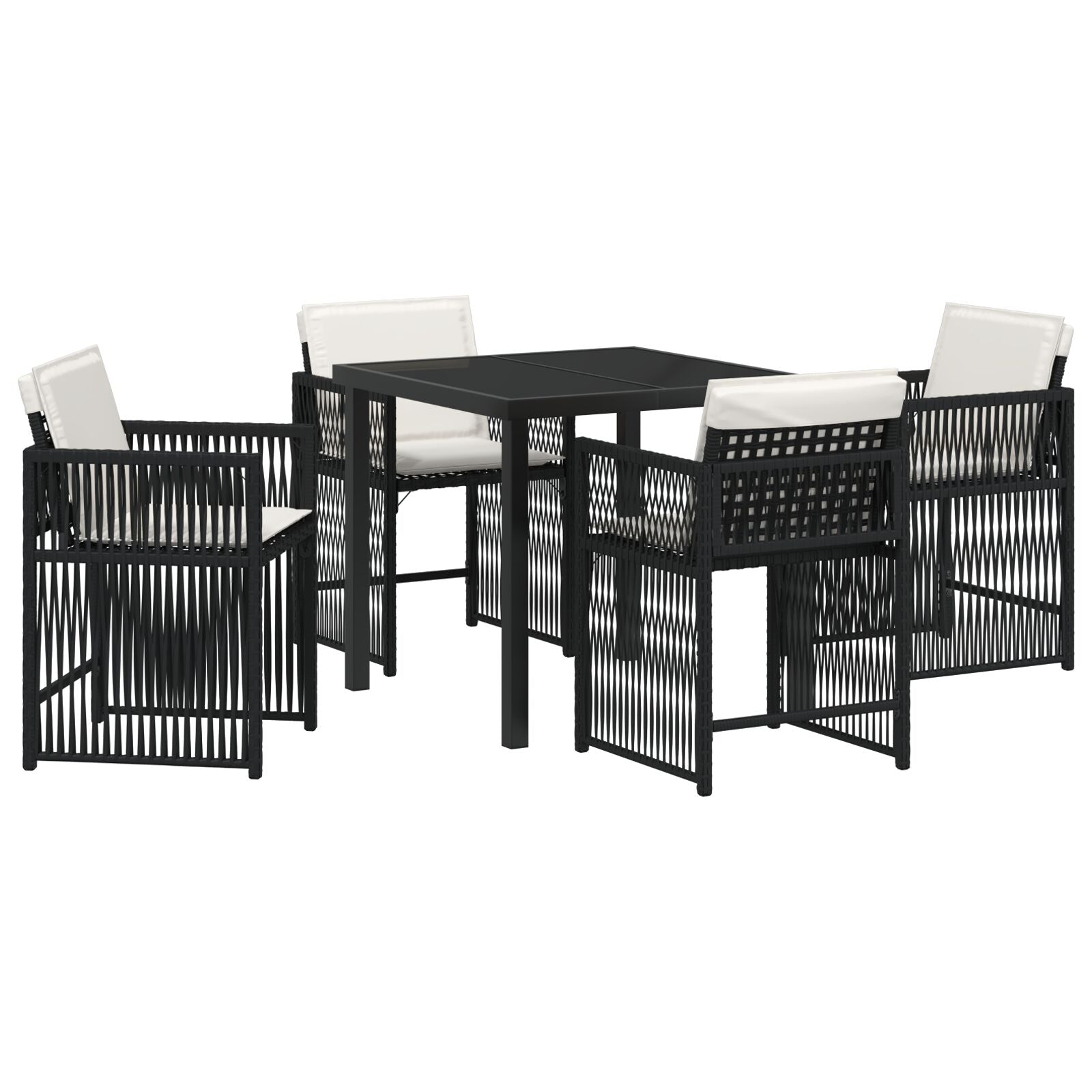 5-Delt Hage Spisesett Med Puter Svart Poly Rattan