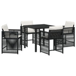 5-Delt Hage Spisesett Med Puter Svart Poly Rattan