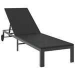 Solseng Med Hjul Svart Poly Rattan