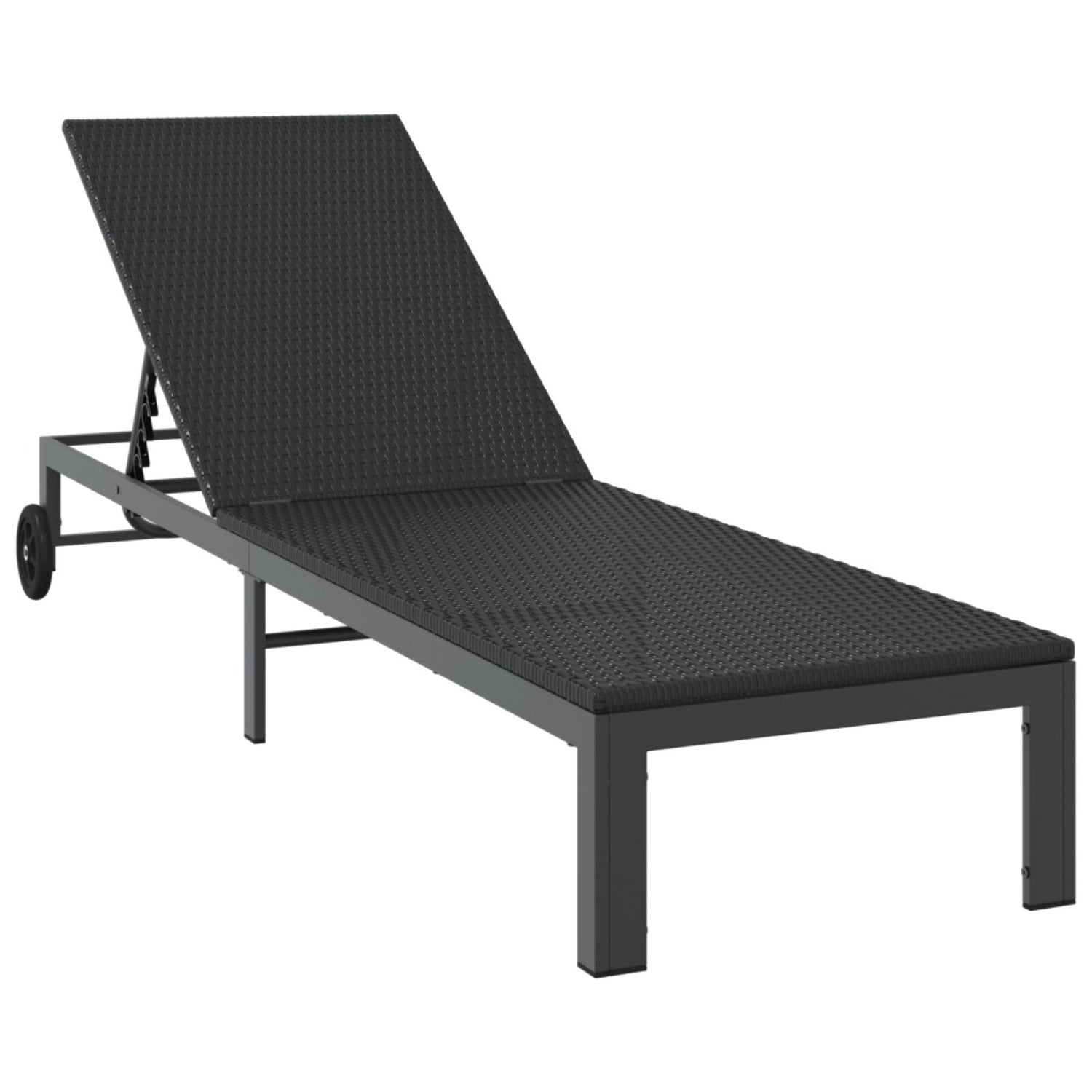 Solseng Med Hjul Svart Poly Rattan