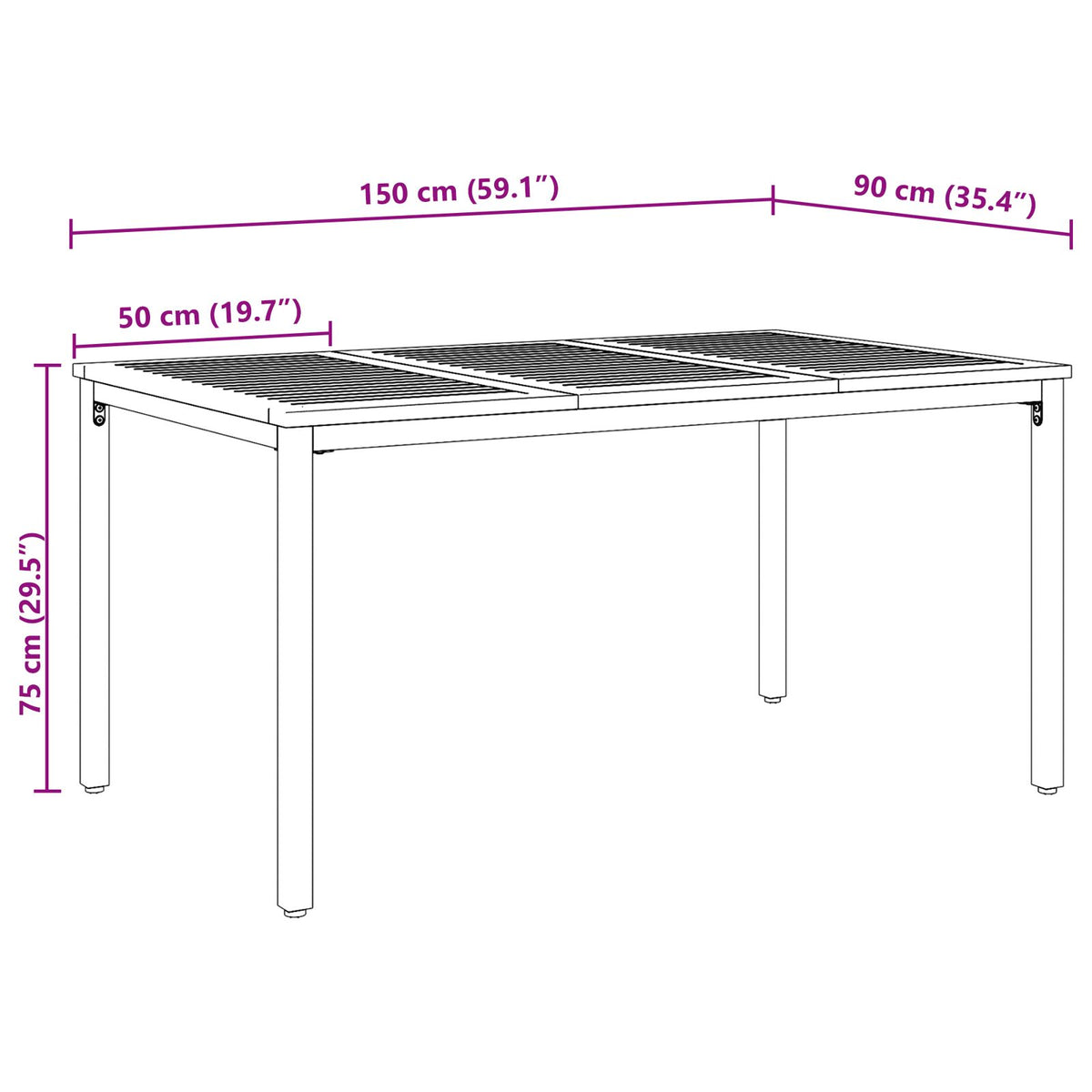 Hagebord 150X90X75 Cm Solid Akasietre Og Metall