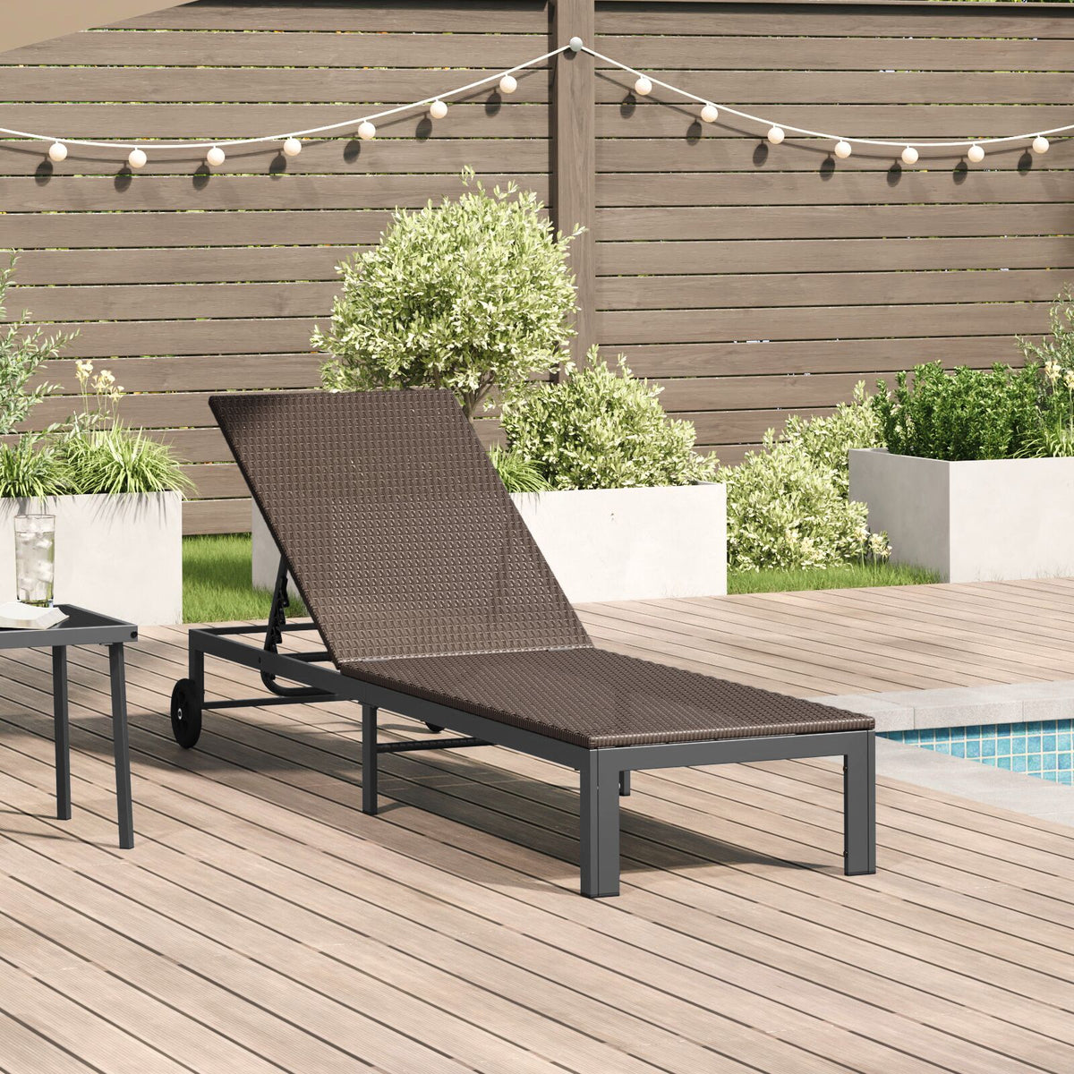 Solseng Med Hjul Brun Poly Rattan