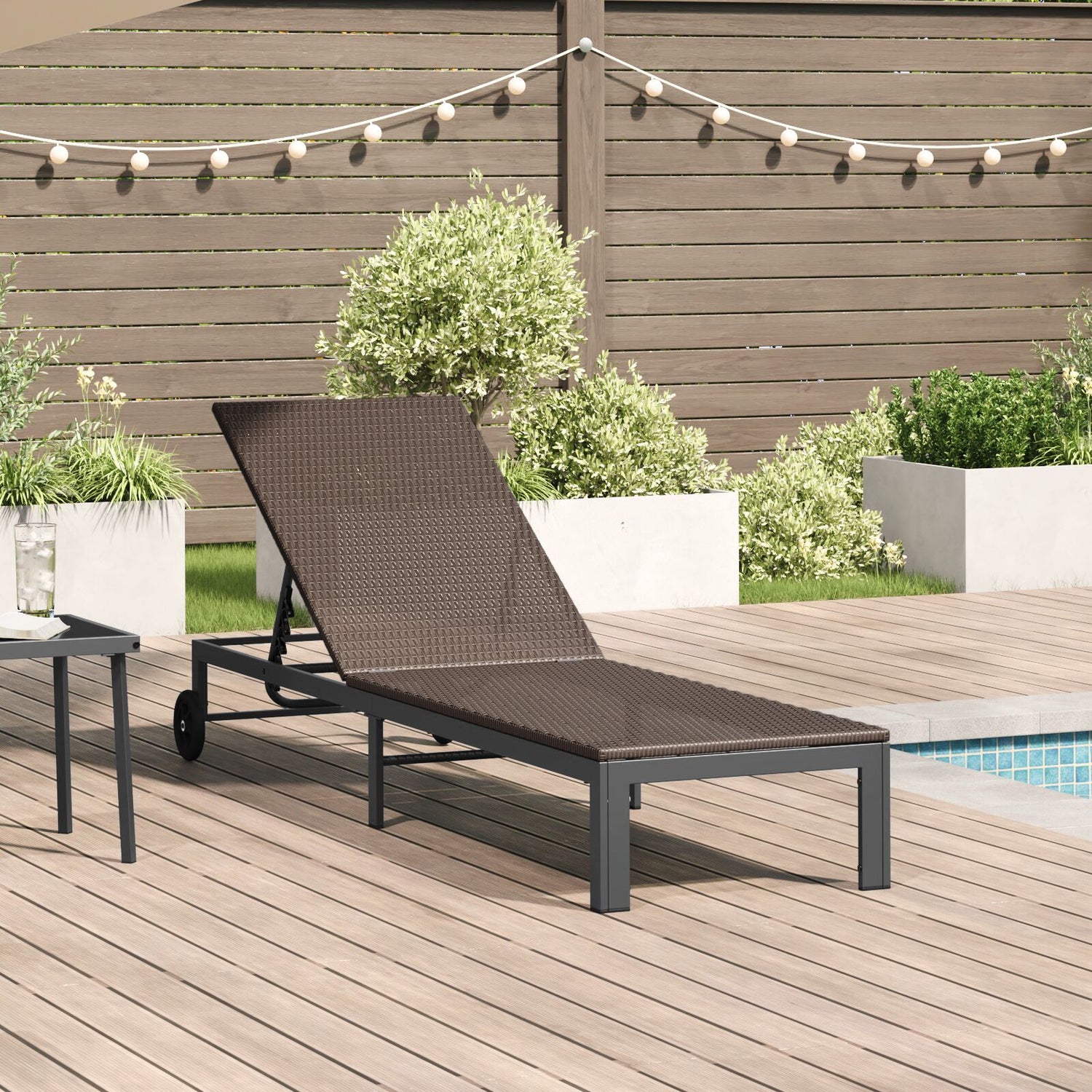 Solseng Med Hjul Brun Poly Rattan