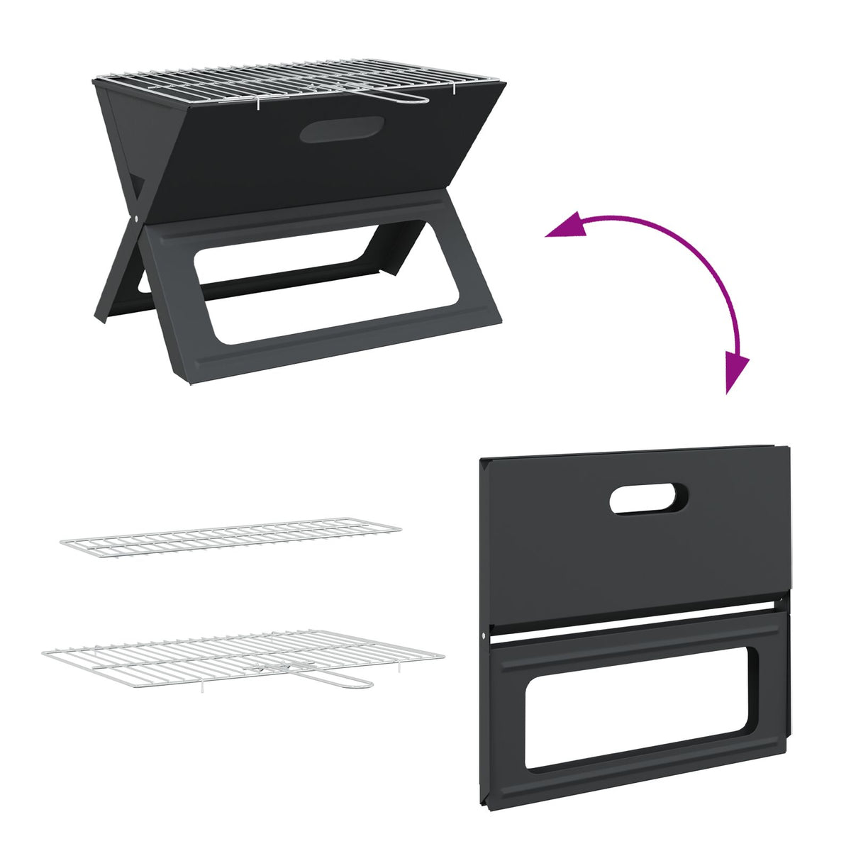 Kull Bbq Grill - Sammenleggbar, Svart, 46X30X31 Cm, Laget Av Stål