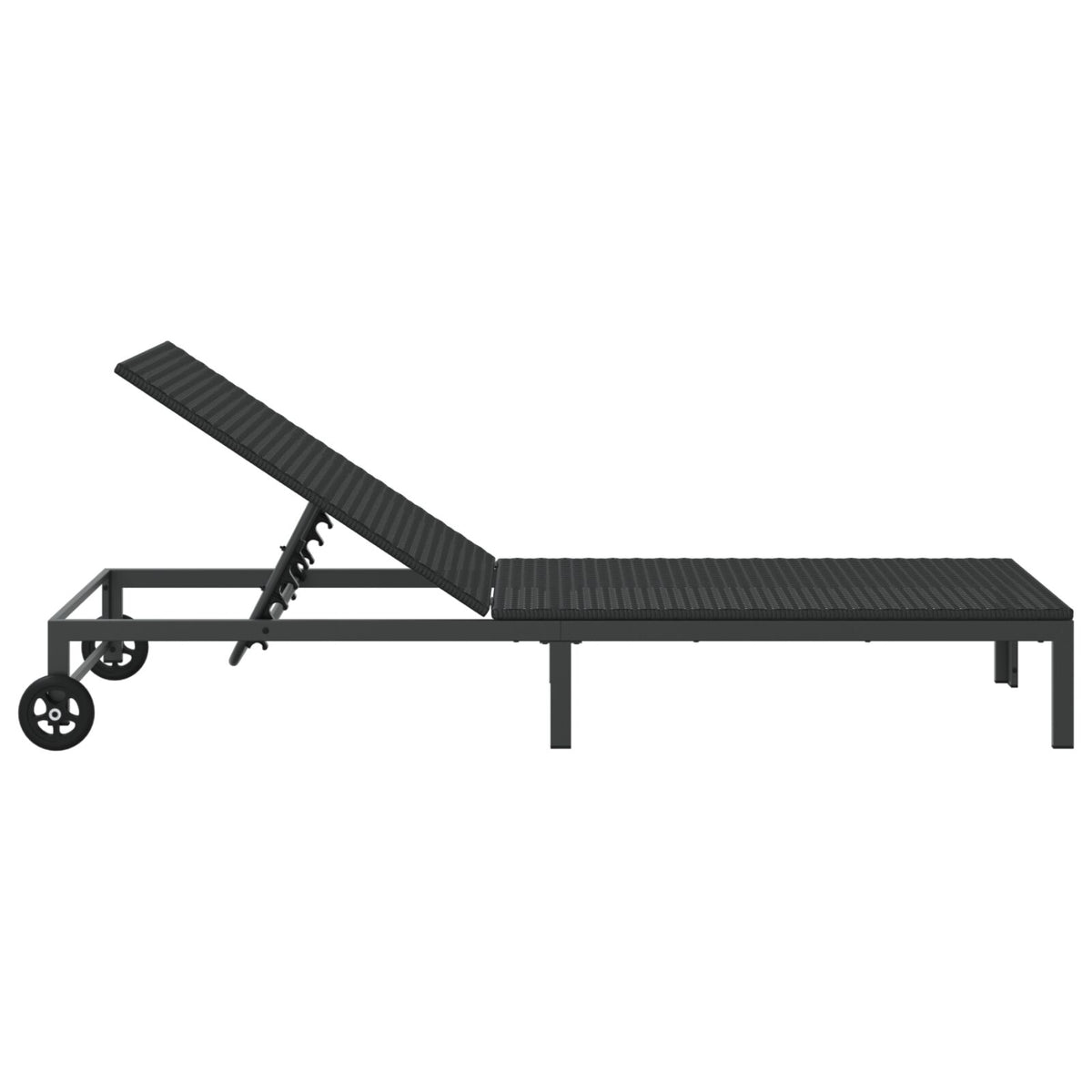 Solseng Med Hjul Svart Poly Rattan