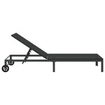 Solseng Med Hjul Svart Poly Rattan