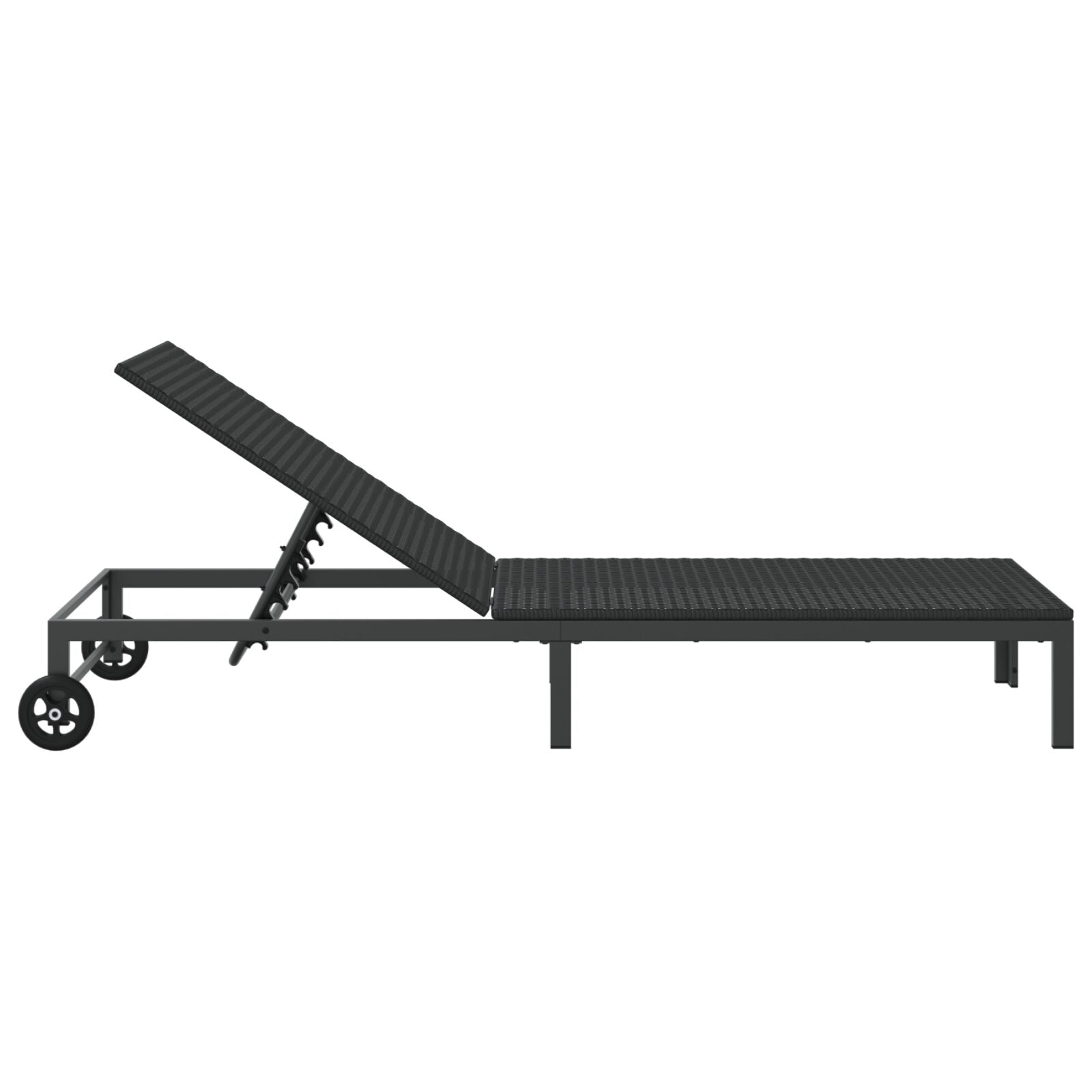 Solseng Med Hjul Svart Poly Rattan
