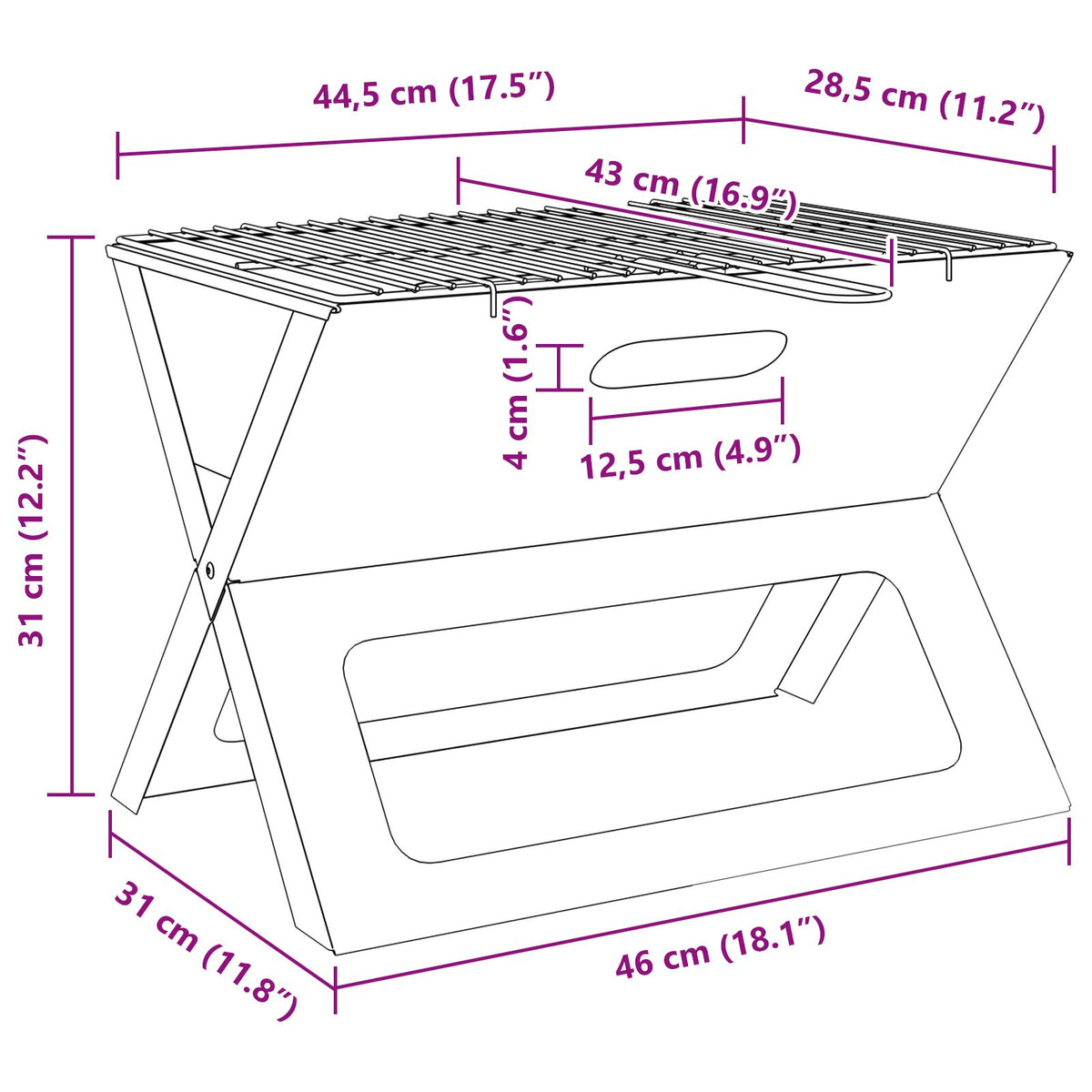Kull Bbq Grill - Sammenleggbar, Svart, 46X30X31 Cm, Laget Av Stål