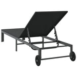 Solseng Med Hjul Svart Poly Rattan