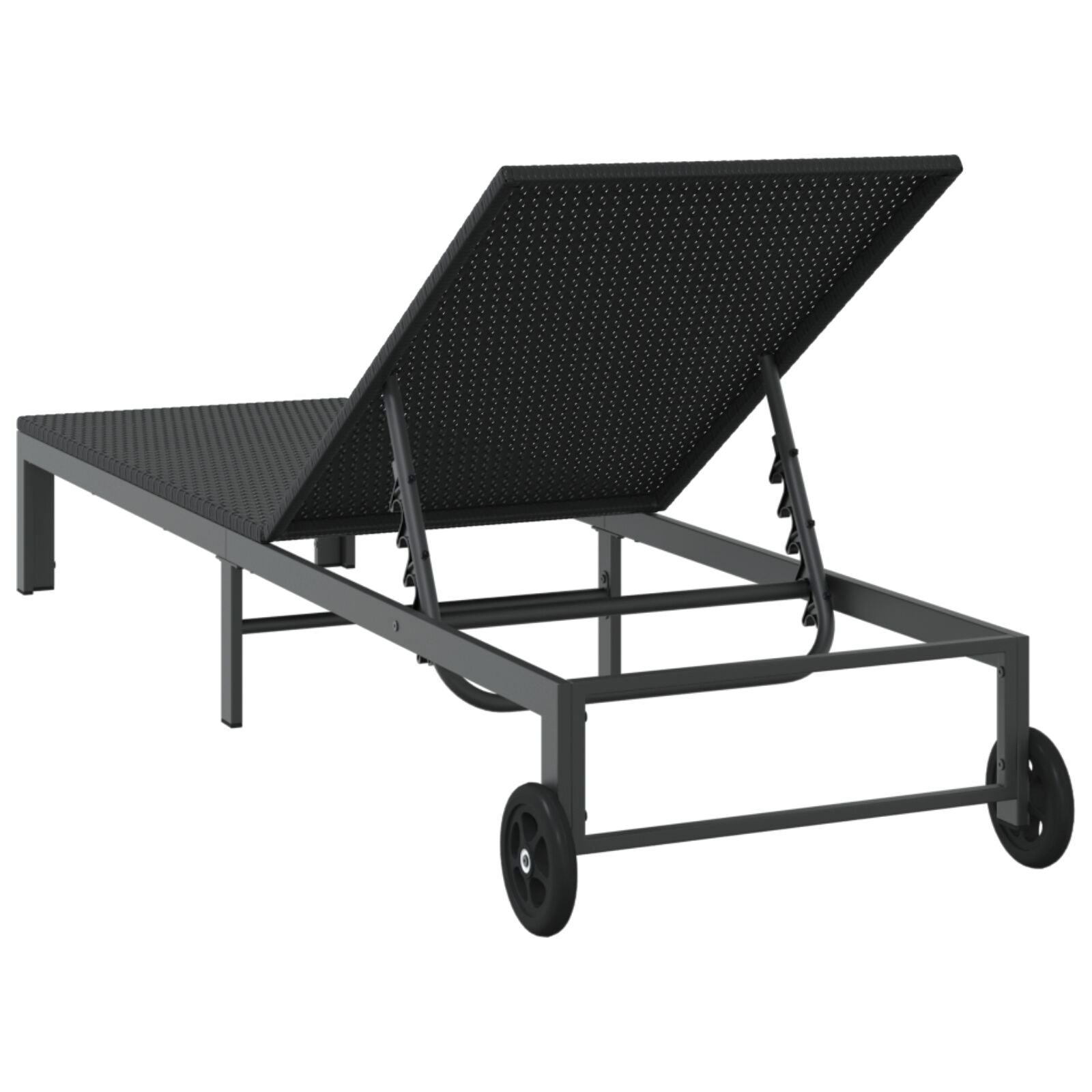Solseng Med Hjul Svart Poly Rattan