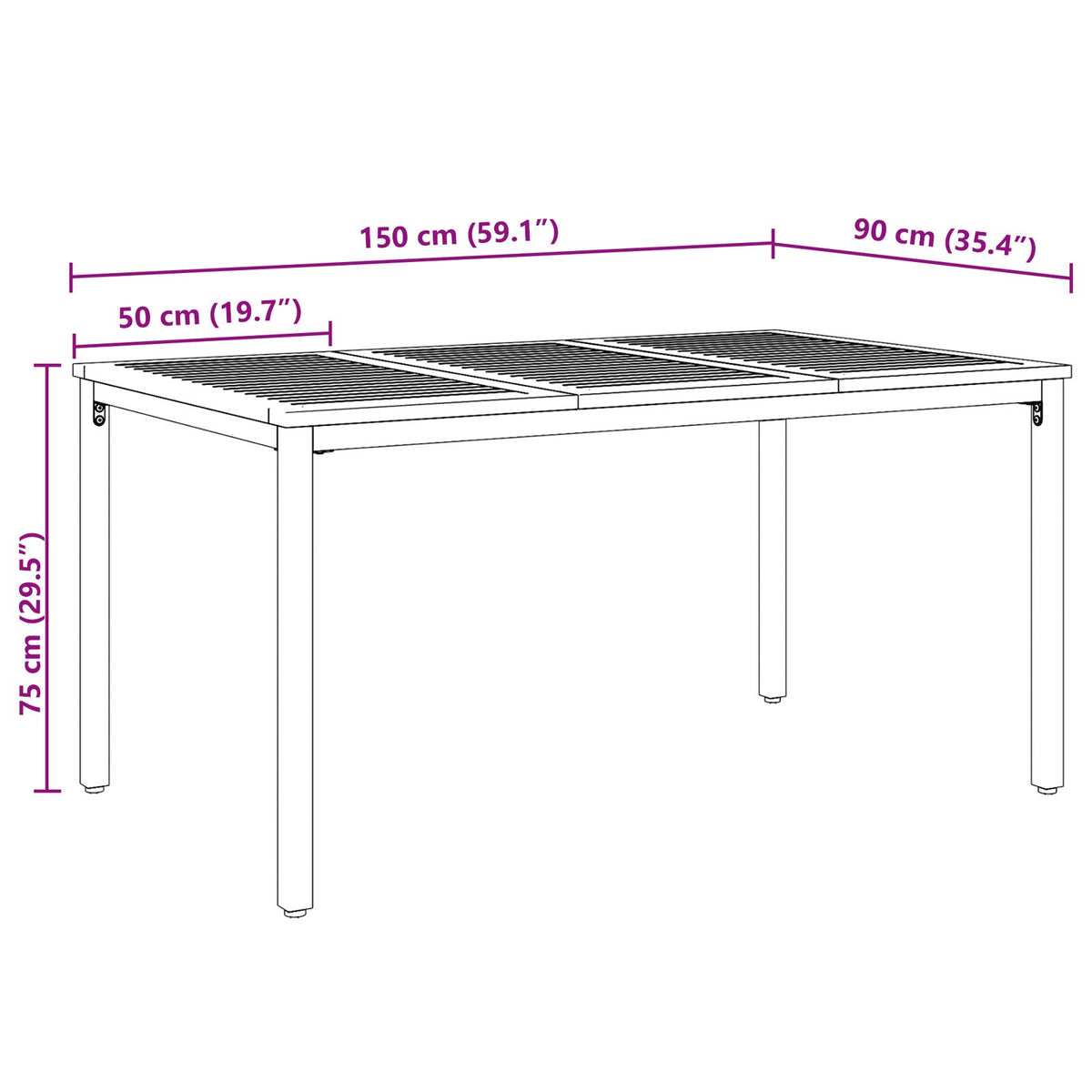 Hagebord 150X90X75 Cm Solid Akasietre Og Metall
