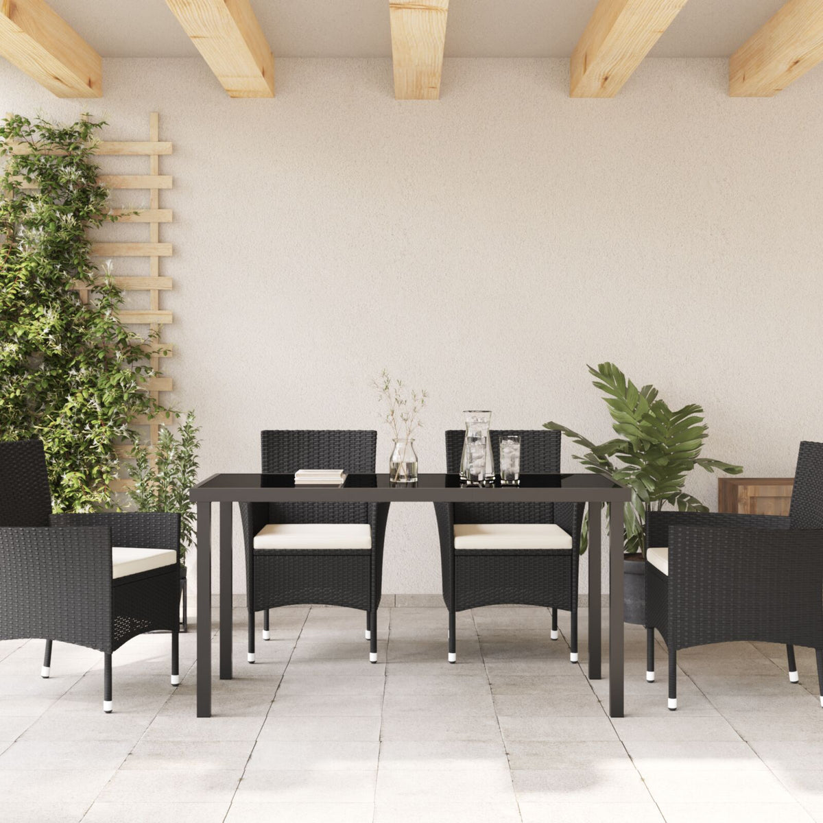Hagebord Svart 140X80X73 Cm Herdet Glass