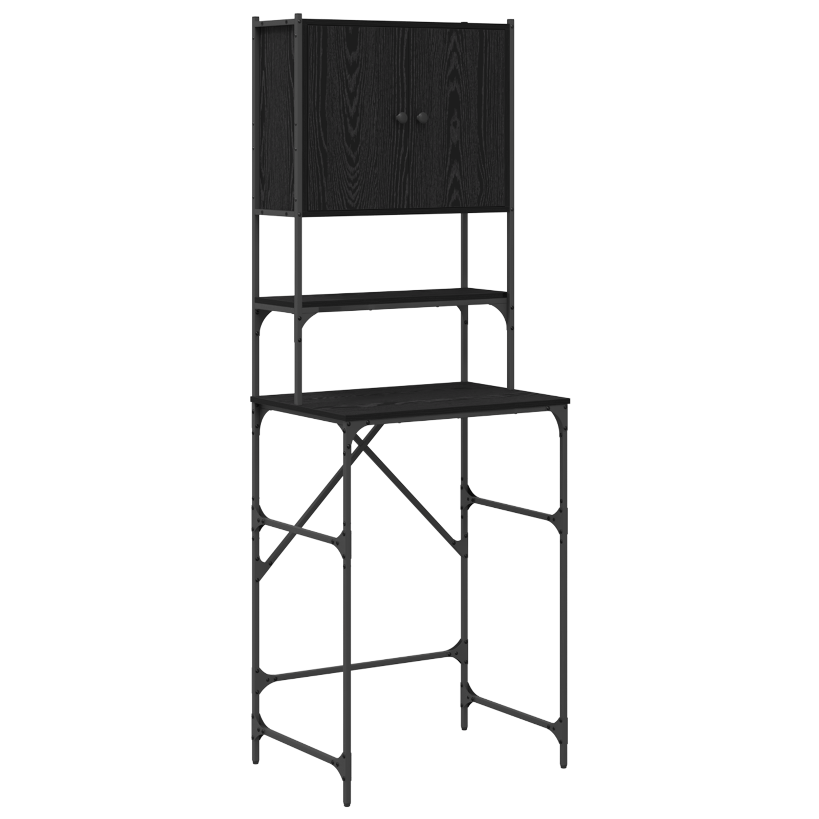 Vaskemaskinskap Svart 0Ak 68 X 48,5 X 194 Cm Konstruert Tre
