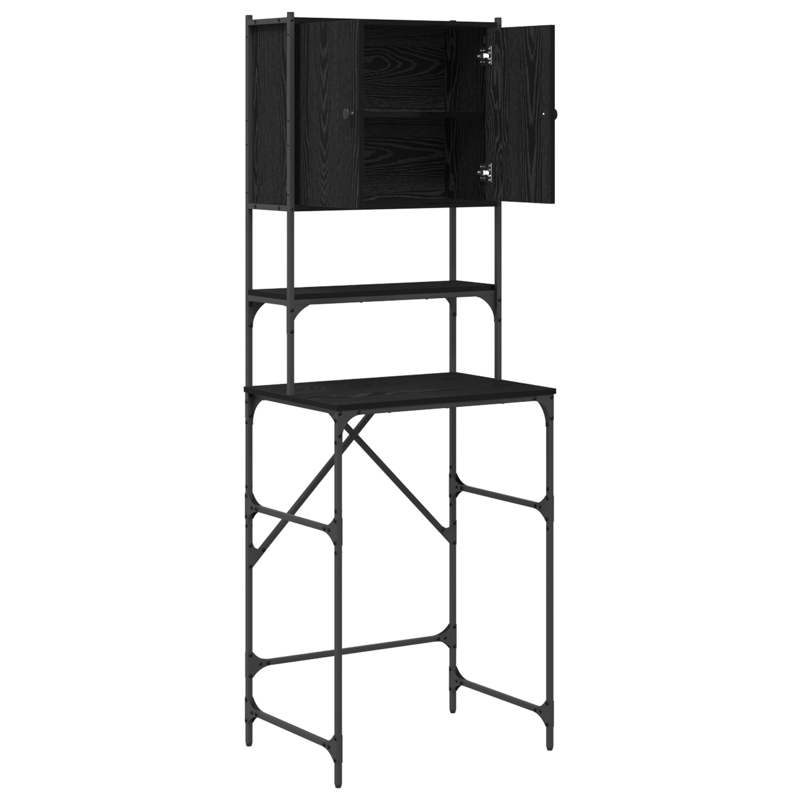 Vaskemaskinskap Svart 0Ak 68 X 48,5 X 194 Cm Konstruert Tre