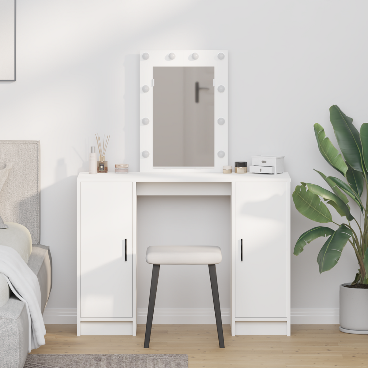 Sminkebord Med Speillys Hvit 102 X 33 X 135 Cm Konstruert Tre