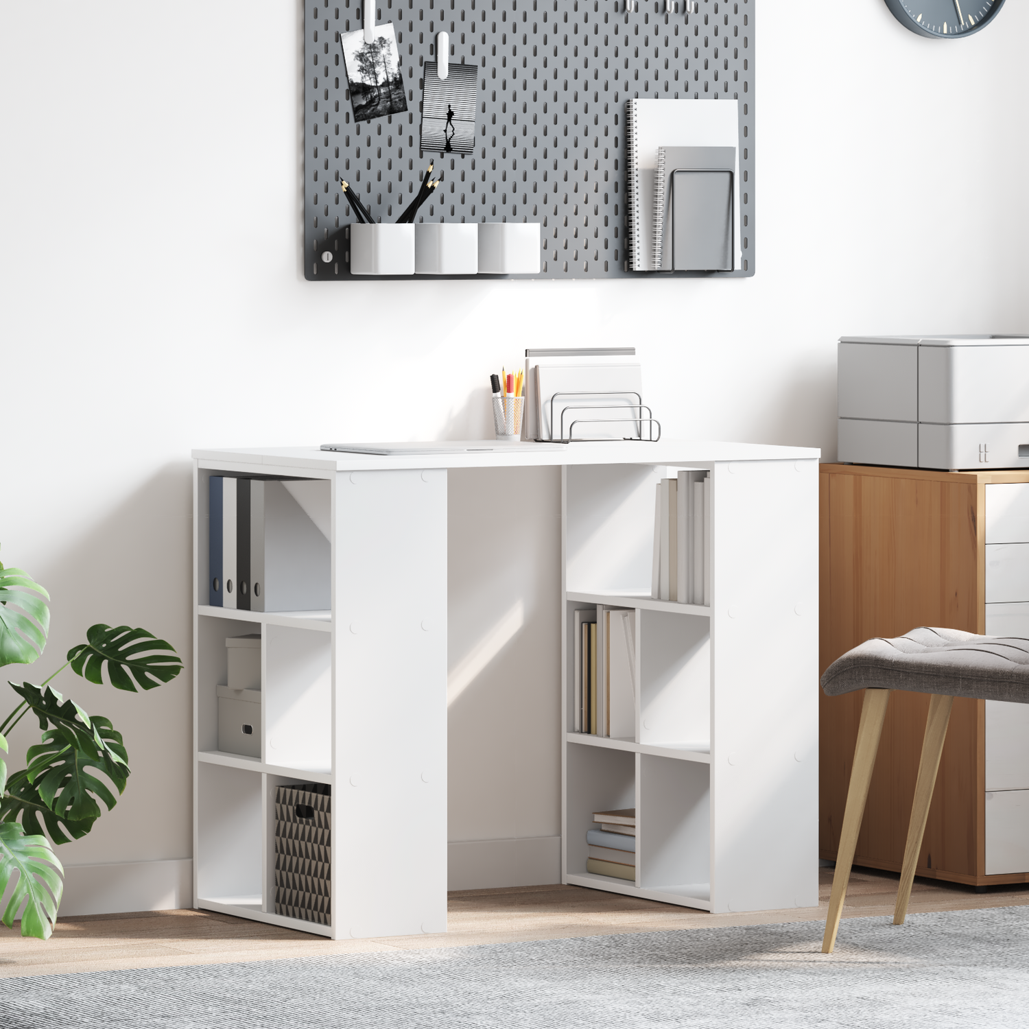 Skrivebord Med Hylle Hvit 90 X 50 X 75 Cm Konstruert Tre