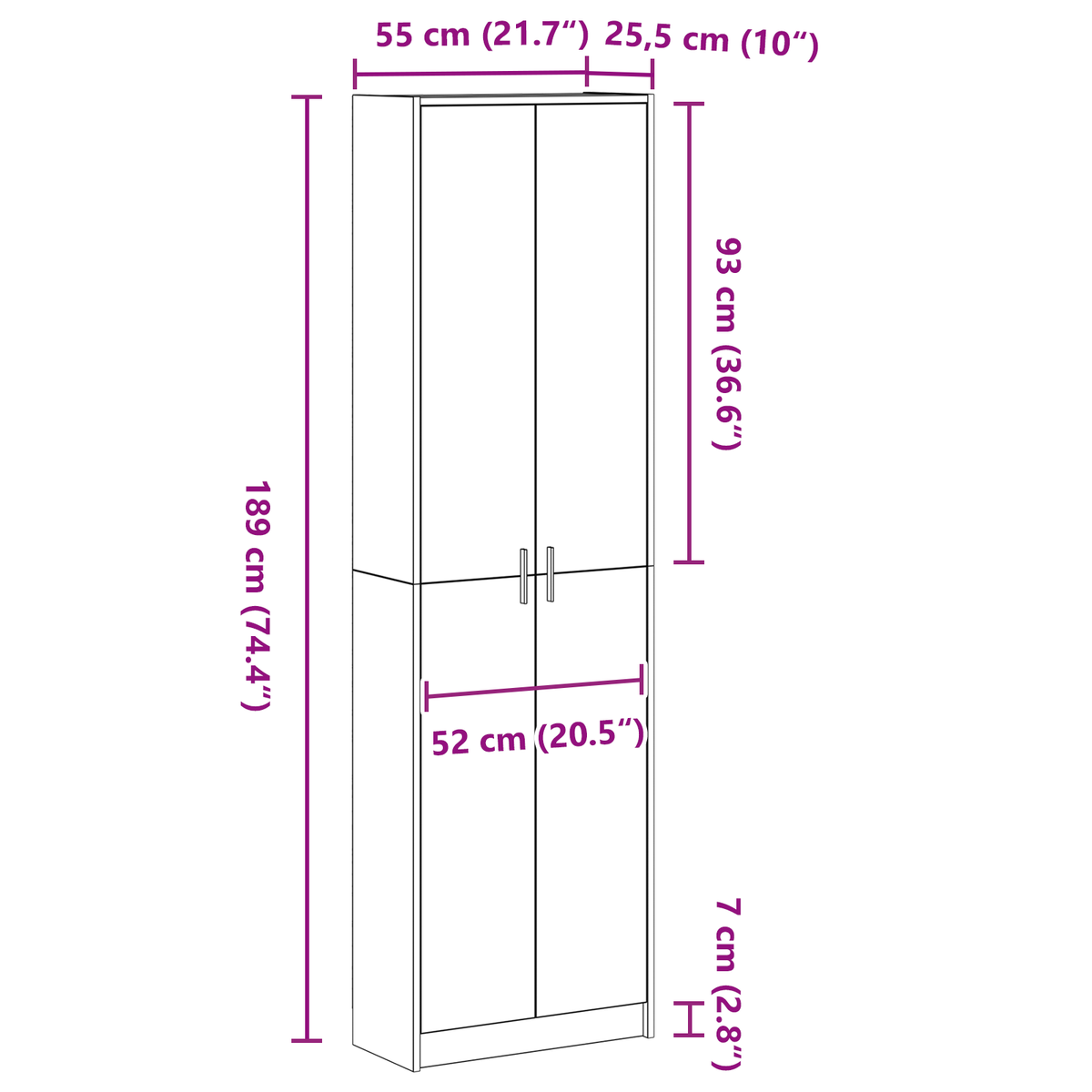Garderobeskap Med Hylle Hvit 55 X 25 X 189 Cm Konstruert Tre