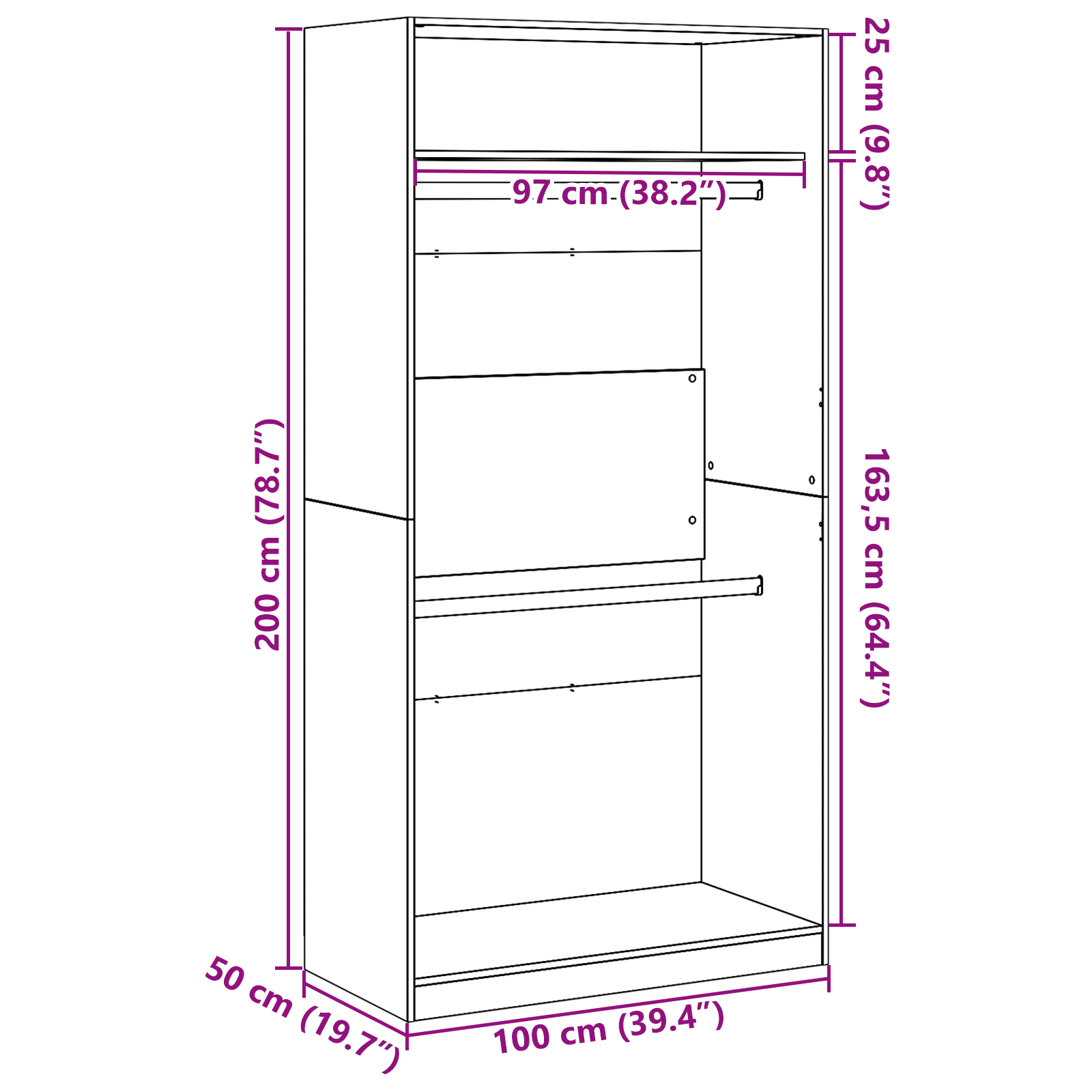 Garderobeskap Svart Eik 100 X 50 X 200 Cm Konstruert Tre