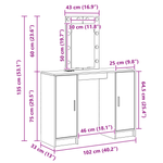 Sminkebord Med Speillys Hvit 102 X 33 X 135 Cm Konstruert Tre