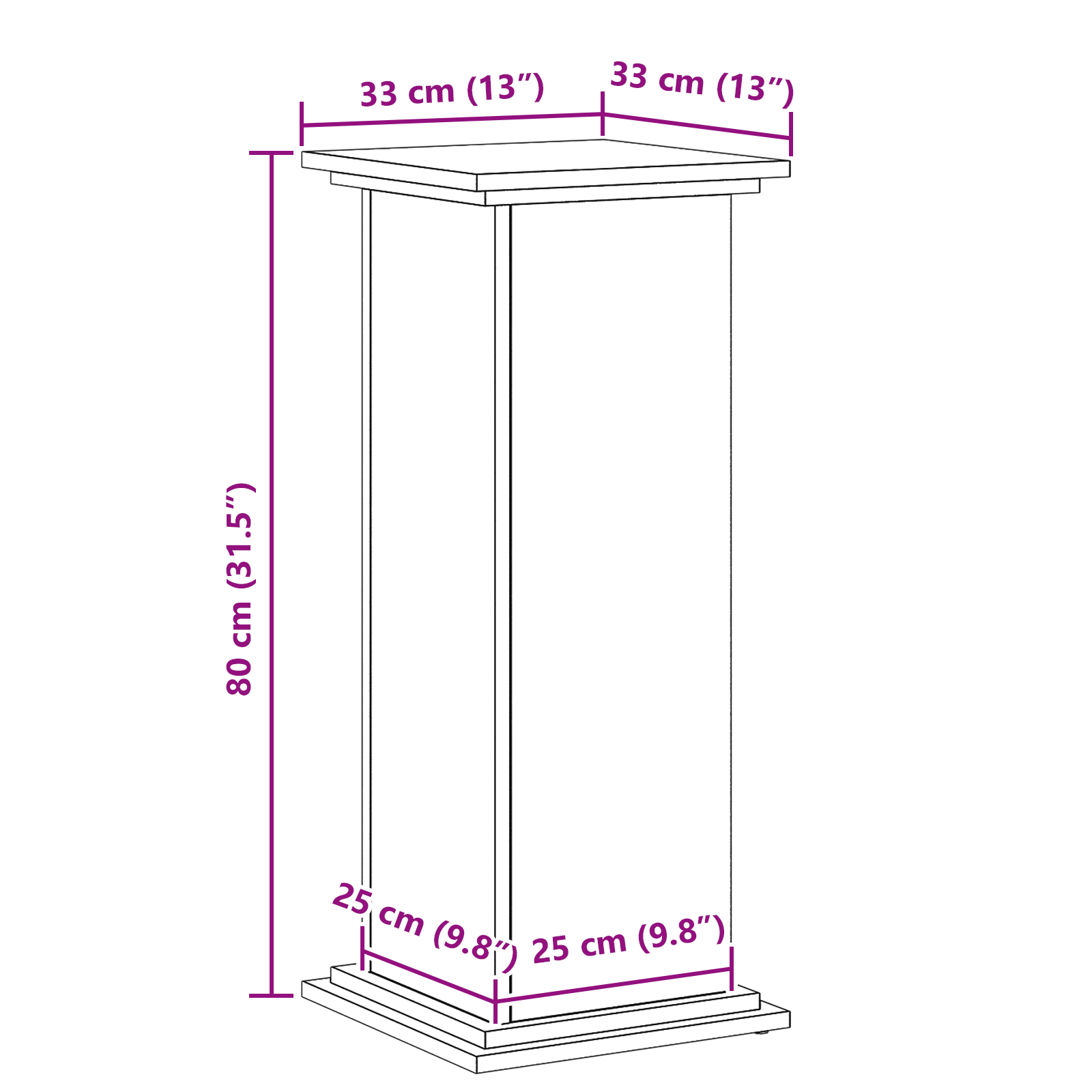 Planteholder Svart Eik 33 X 33 X 80 Cm Konstruert Tre