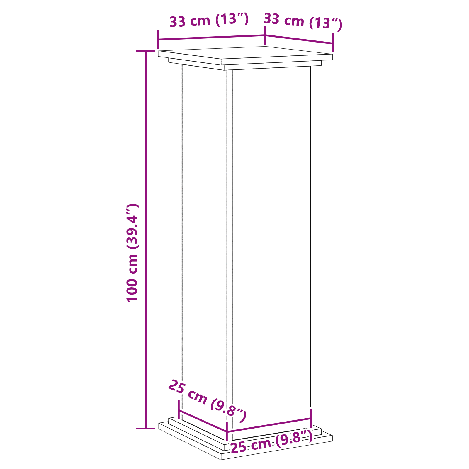 Planteholder Svart Eik 33 X 33 X 100 Cm Konstruert Tre