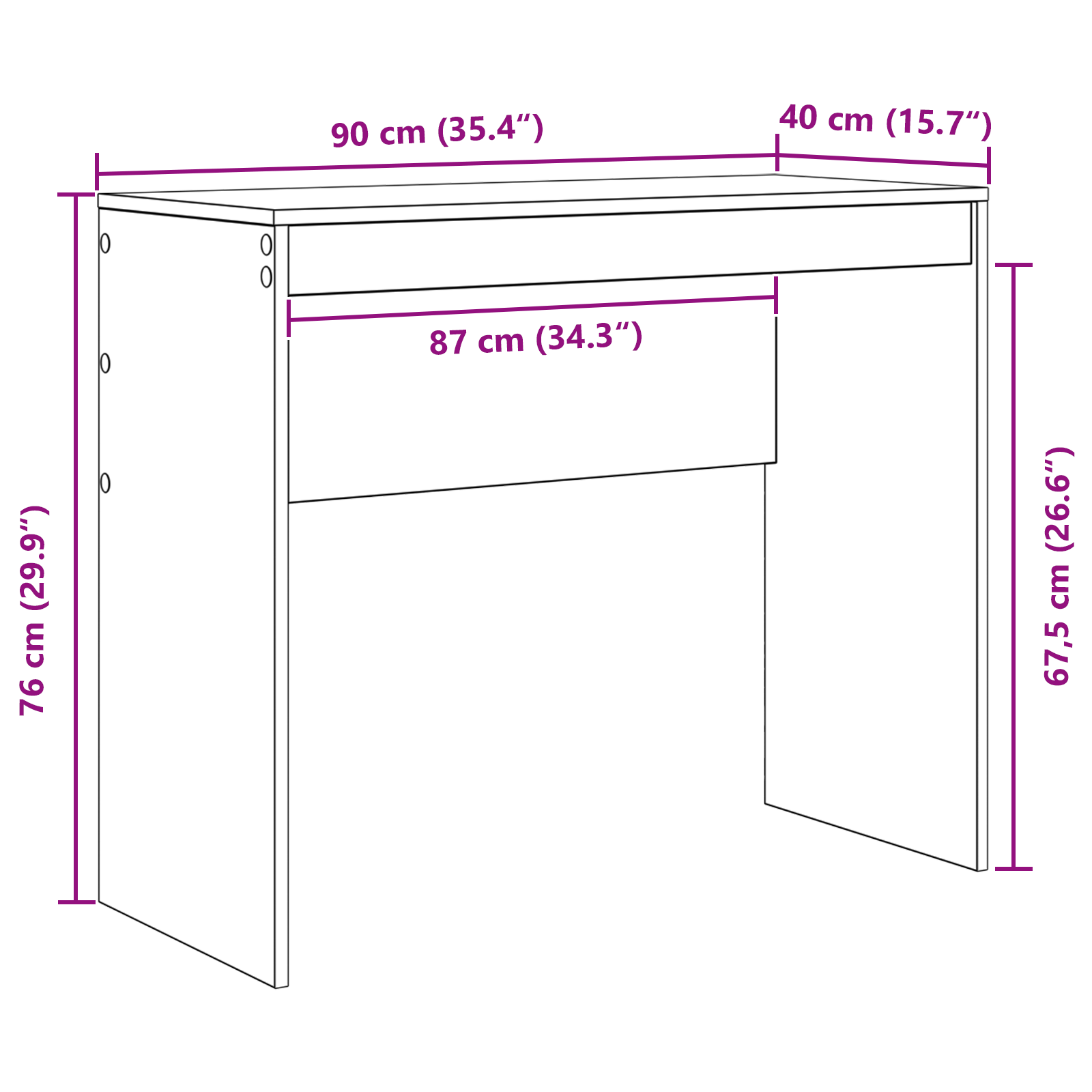 Skrivebord Hvit 90 X 40 X 76 Cm