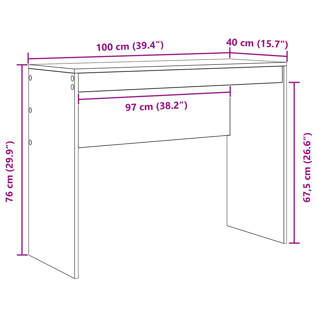 Skrivebord Hvit 100 X 40 X 76 Cm