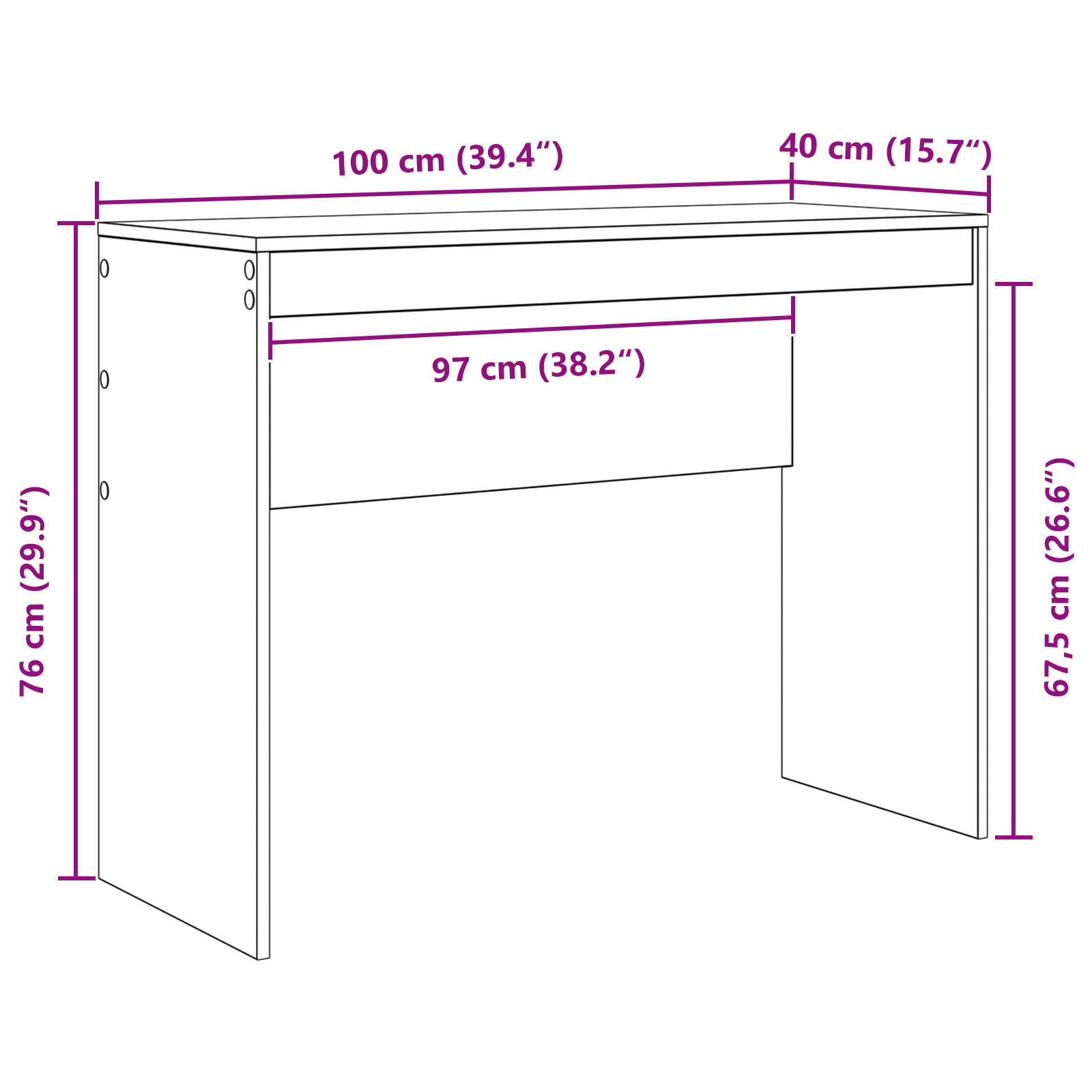 Skrivebord Hvit 100 X 40 X 76 Cm
