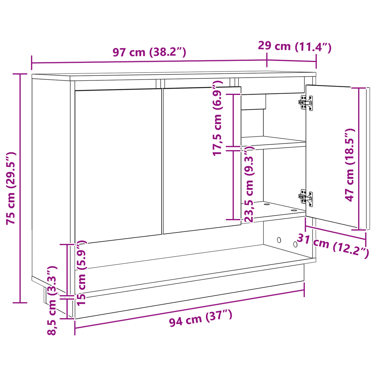 Serviesskap Artisan Eik 97 X 29 X 75 Cm Konstruert Tre