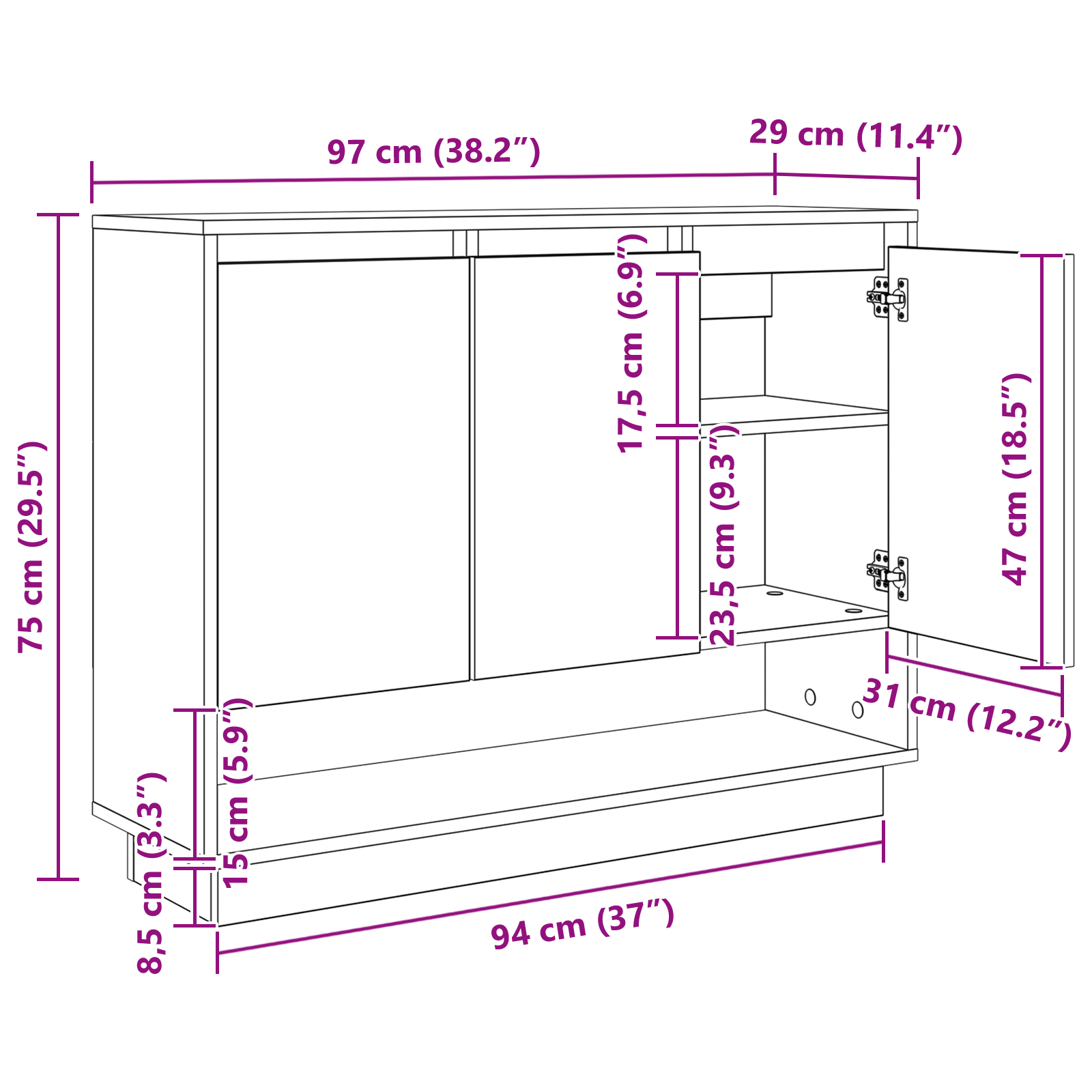 Serviesskap Artisan Eik 97 X 29 X 75 Cm Konstruert Tre
