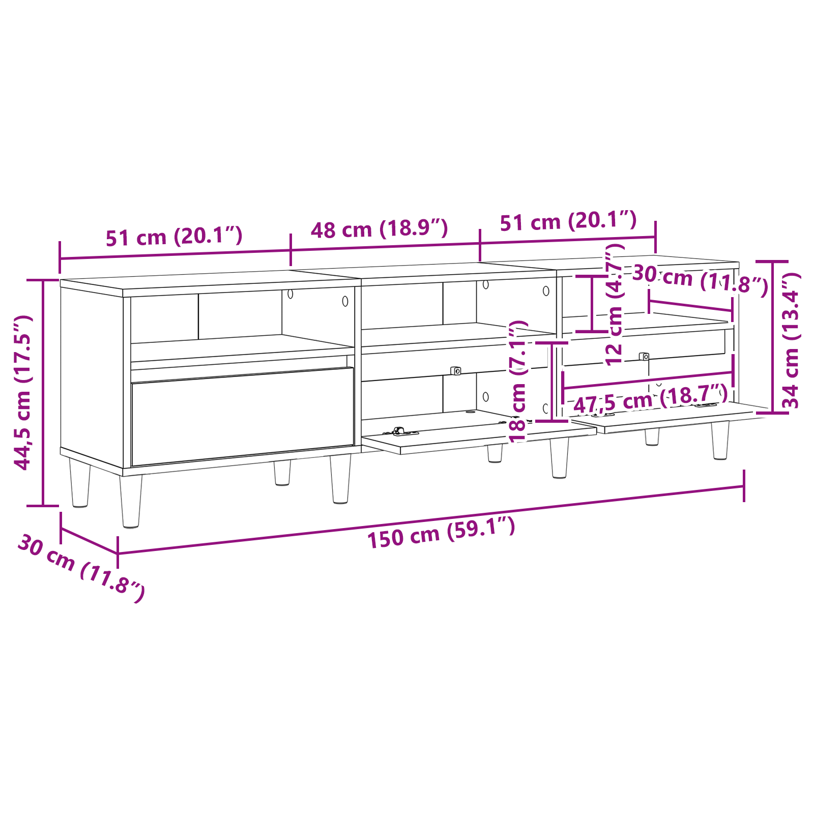 Tv-Skap Med Skuff Svart Eik 150 X 30 X 45 Cm Konstruert Tre