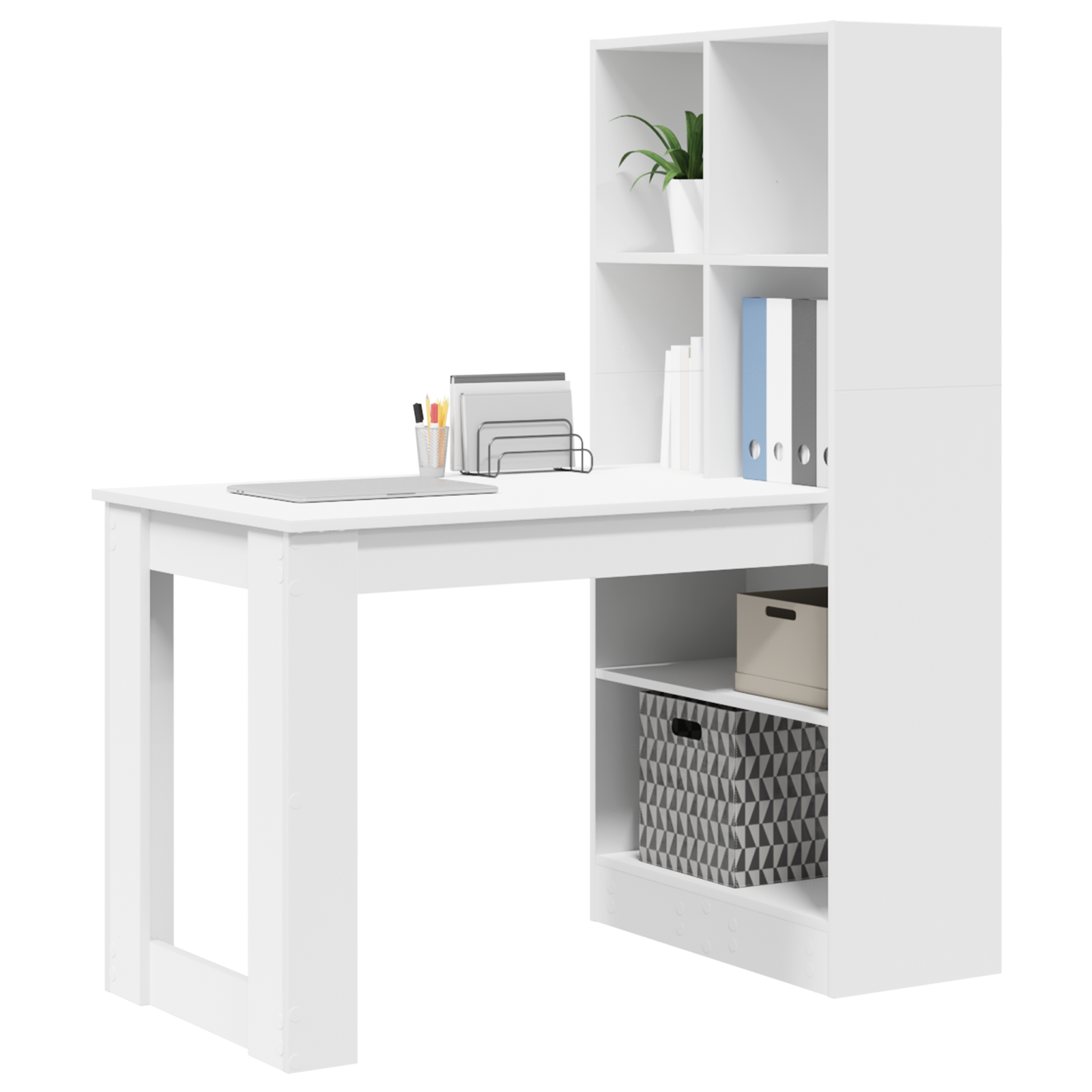 Skrivebord Med Hylle Hvit 122 X 67 X 145 Cm Konstruert Tre