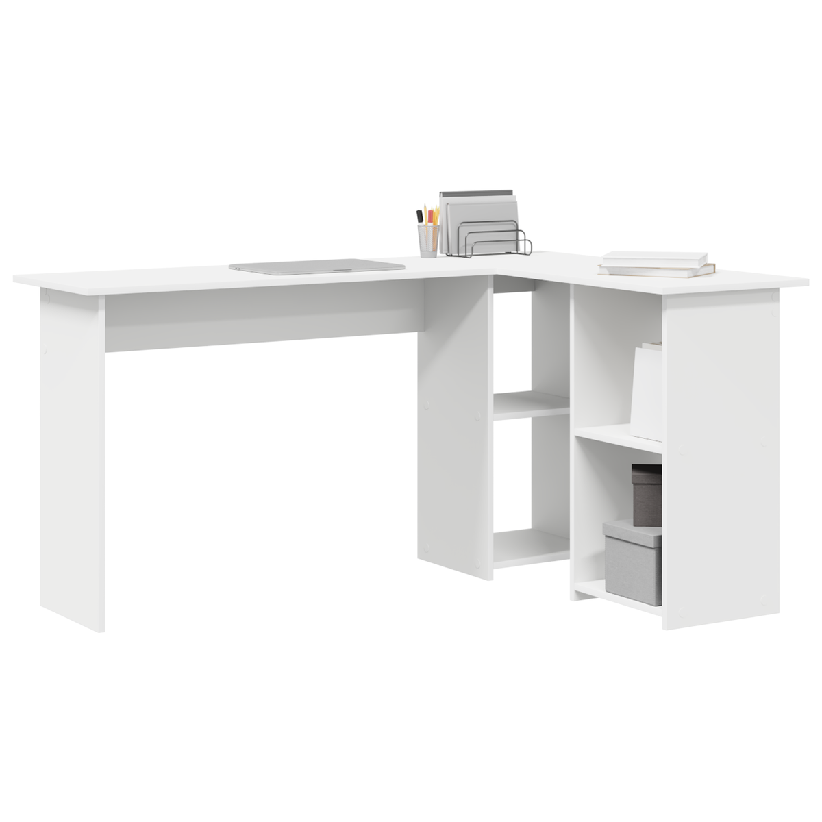 Skrivebord Med Hylle Hvit 142 X 102 X 73 Cm Konstruert Tre
