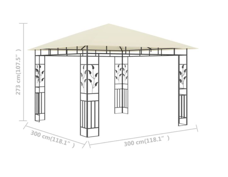 Paviljong med myggnett 3x3x2,73 m kremhvit 180 g/m²
