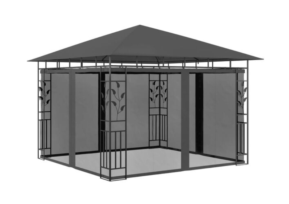 Paviljong med myggnett 4x3x2,73 m antrasitt 180 g/m²