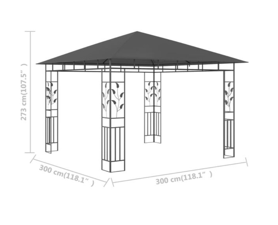 Paviljong med myggnett 3x3x2,73 m antrasitt 180 g/m²