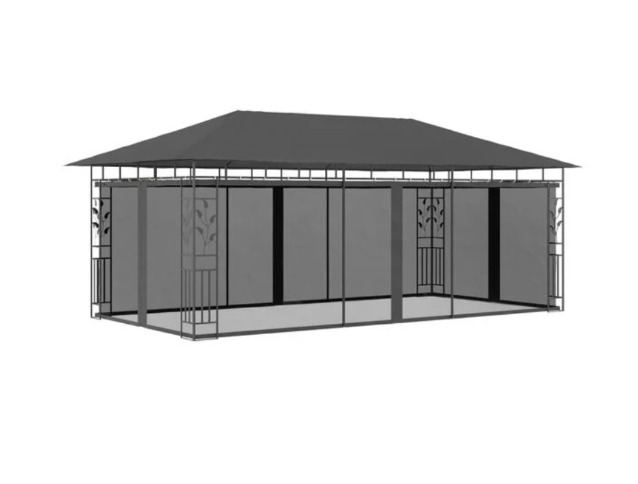 Paviljong med myggnett 6x3x2,73 m antrasitt