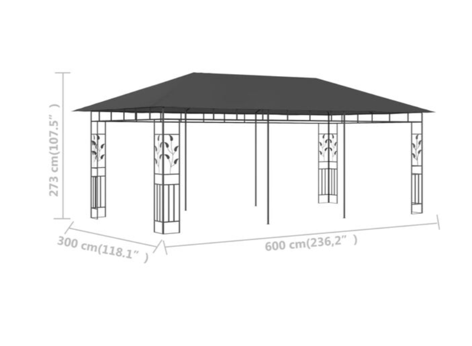 Paviljong med myggnett 6x3x2,73 m antrasitt