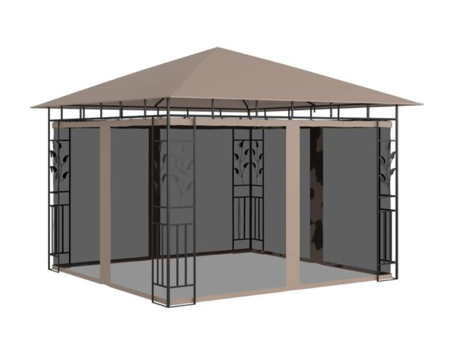 Paviljong med myggnett 4x3x2,73 m gråbrun 180 g/m²