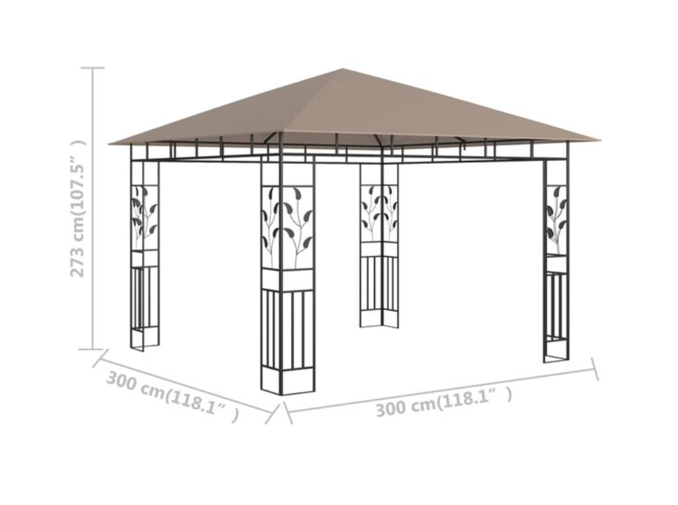 Paviljong med myggnett 3x3x2,73 m gråbrun 180 g/m²