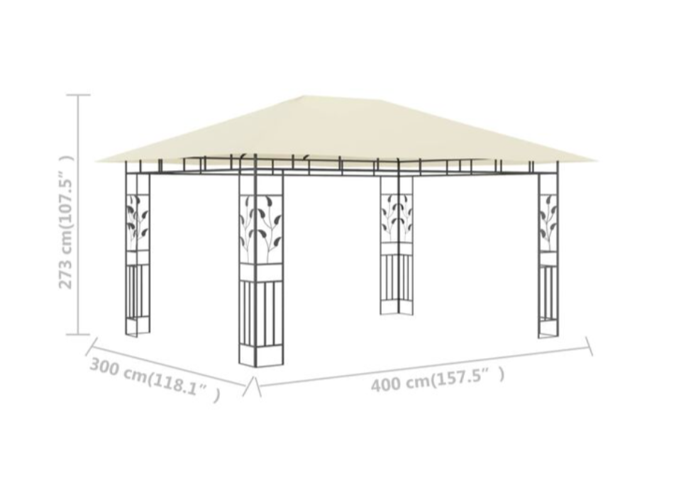Paviljong med myggnett 4x3x2,73 m kremhvit 180 g/m²