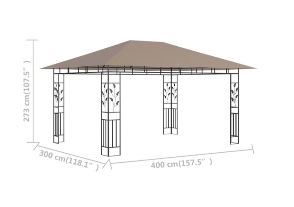 Paviljong med myggnett 4x3x2,73 m gråbrun 180 g/m²