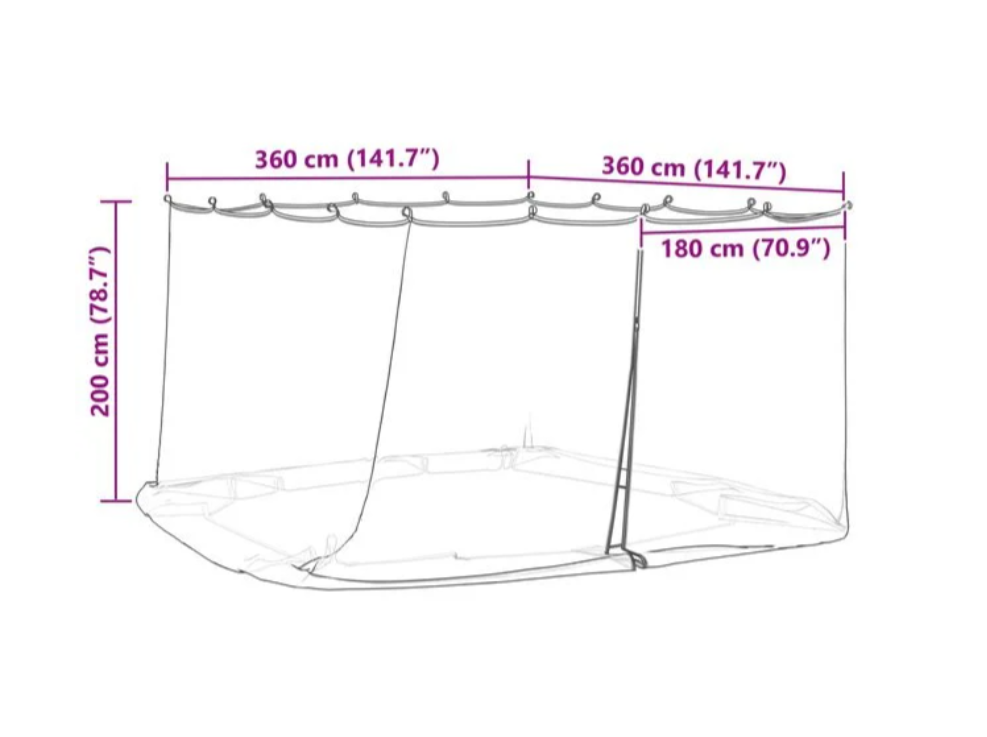 Myggnett for hagepavillon 220 mesh Svart 3,6 x 3,6 x 2 m